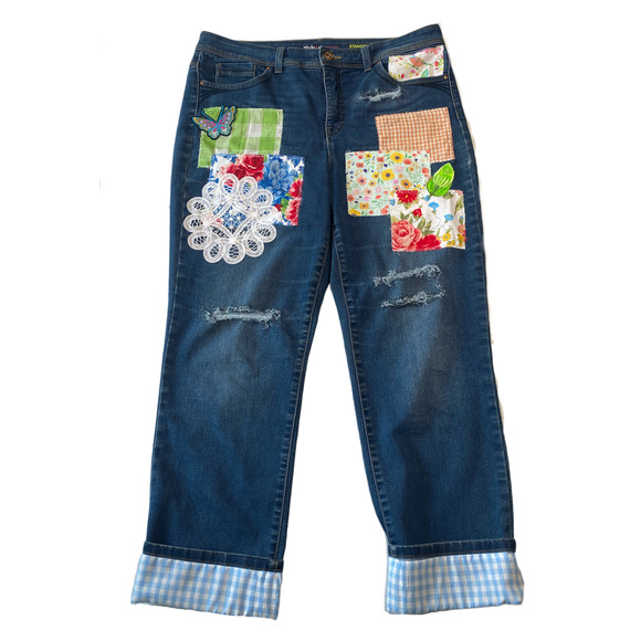 REFRESHED - Style & Co Straight Leg Denim Jeans, Distressed and Patched - Picture 1 of 6